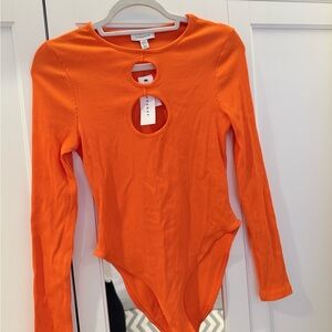 Topshop NWT Orange Ribbed Long-Sleeve Cutout Bodysuit